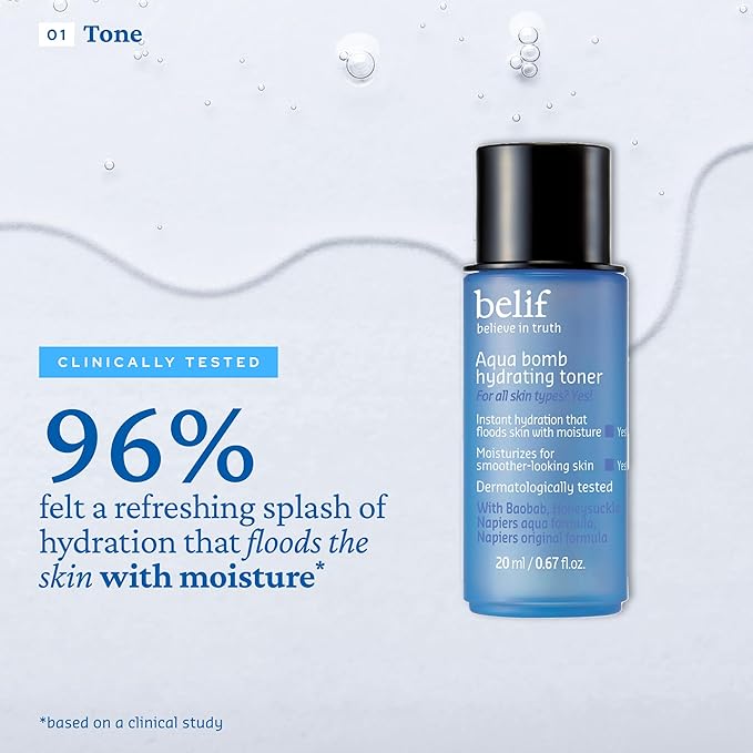 belif Aqua Bomb Dive Into Hydration Set | Korean Skin Care | Value Set | Gift Set for Mom | Gift for Her | Aqua Bomb, SPF 45, Hydrating Toner, Eye Serum