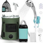 Portable Camping Shower, Pop Up Shower Privacy Tent Kit with LED Lights, 4500mAh Rechargeable Shower Pump, Filtered Shower Head & 7.4 Gallons Foldable Bucket, Outdoor Shower for Hiking Beach, Travel