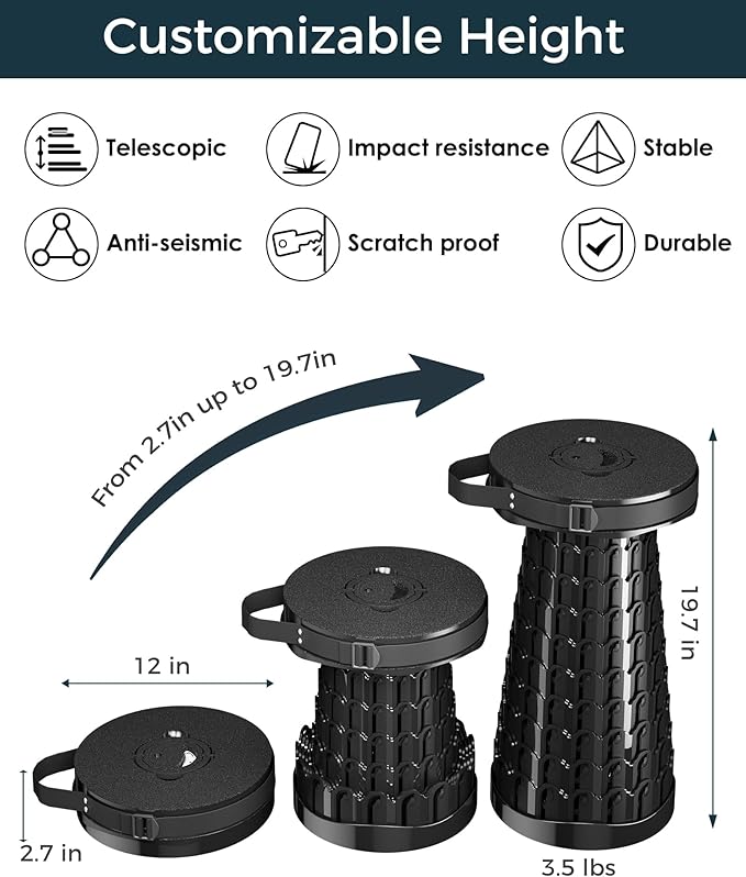 XXL 19.7" Collapsible Stool with Removable Cushion & Waterproof Storage Bag - Extra Wide Portable Folding Stool for Adults, Camping, Travel, Max Capacity 1000lbs