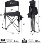 PORTAL Extra Large Quick Folding Tripod Stool with Backrest Fishing Camping Chair with Carry Strap