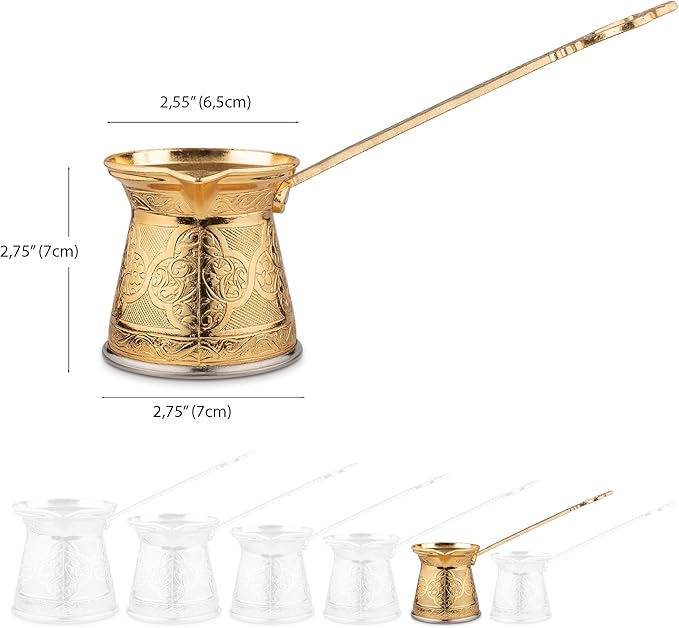 Alisveristime Authentic Turkish Coffee Pot, Handmade Cezve/Ibrik, 2.75-Inch Width, 2.75-Inch Height - 6.76 Ounce Enhance Your Coffee Experience Now! (2 Cup) (Gold)