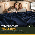 Merino Wool Blend Camping Blanket Ultra Warm, Moisture Wicking, Portable Outdoor Blanket for Camping, RV Trips, Adventures, Picnic, Bushcraft Survival Kits, Large 86"x62"