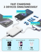 TG90° Portable Charger with AC Plug and Cables,5000mAh Slim Power Bank USB C Battery Pack,3 Outputs USB-C Fast Charging, Pocket Friendly Battery Travel Charger Compatible with iPhone Android Devices