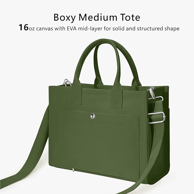 TOPDesign Heavy-Duty Canvas Tote Bag for Women, Adjustable Crossbody/Shoulder Handbag with 9 Pockets, Everything Tote