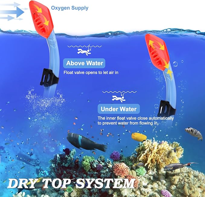 Kids Snorkel Set Dry Top Snorkeling Gear for Kids Youth Boys Girls Junior Age 5-15,Tempered Glass Swimming Diving Mask and Snorkel Set 180 Degree Panoramic View