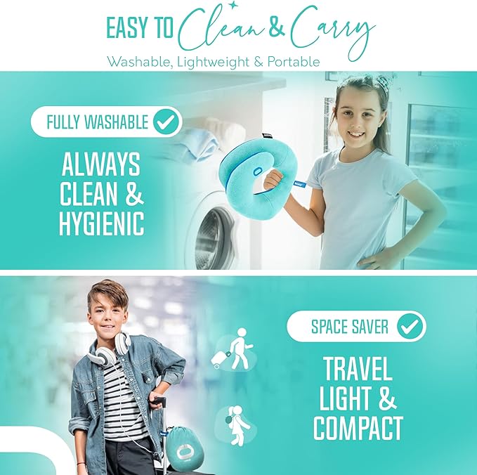 BCOZZY Kids Travel Neck Pillow (8-12 Y/O)– Patented Soft Child Pillow for Head & Chin Support in Car, Airplane, and Road Trip Sleeping. Adjustable Size. Carry Bag. Fully Washable. Medium, Light Purple