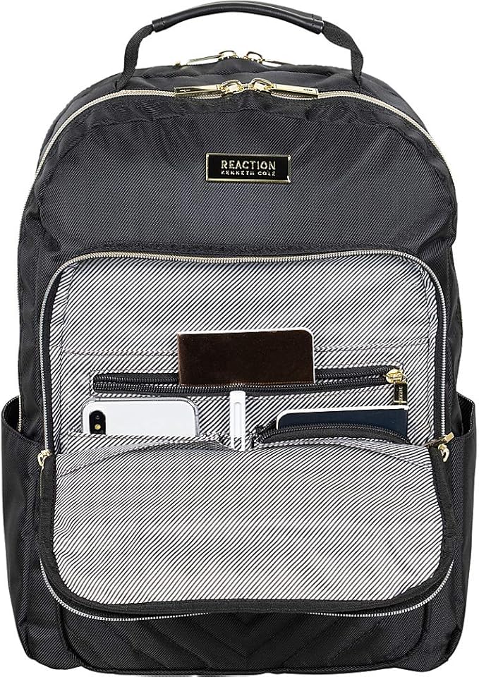 Kenneth Cole REACTION Women's Chelsea Chevron 15" Laptop and Tablet Backpack, Black