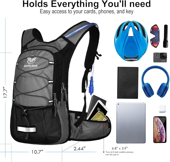 Insulated Hydration Backpack Pack with 3L BPA Free Leak Proof Water Bladder, Large Storage Lightweight Hiking Daypack with Waist Pouches & Cooler Layer, for Running, Biking, Camping, Festival