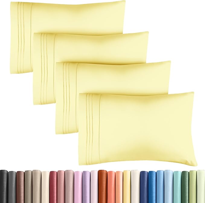 Pillowcases - Ultra Soft Hotel Quality Pillowcase Covers - Comfy, Cozy & Wrinkle Free - Shrinkage and Fade Resistant - Machine Washable Pillow Protectors - (King, Yellow, 4 Piece Set)