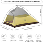 Naturehike Cloud-Up 2 Person Tent Lightweight Backpacking Tent with Footprint - Free Standing Ultralight Camping Hiking Backpack Tents Two Person Tent