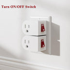 oviitech 3 Pack Grounded Outlet Wall Tap Adapter with On/Off Power Switch，Single Outlet with Switch in White