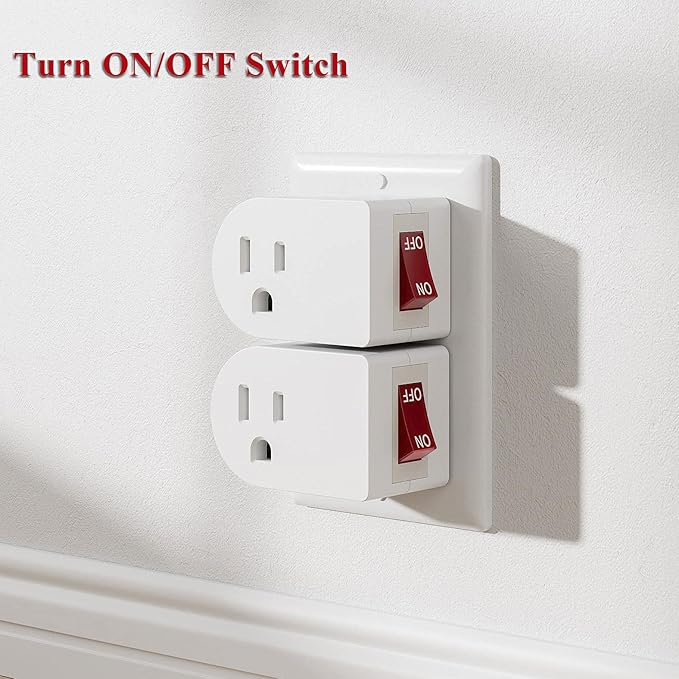 Oviitech 4 Pack Grounded Outlet Wall Tap Adapter with On/Off Power Switch，Single Outlet with Switch in White