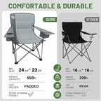TIMBER RIDGE Oversized Folding Camping Chair for Adults, Support 550 LBS Heavy Duty with Cup Holder Side Pocket for Camping, Lawn, Picnic, Grey