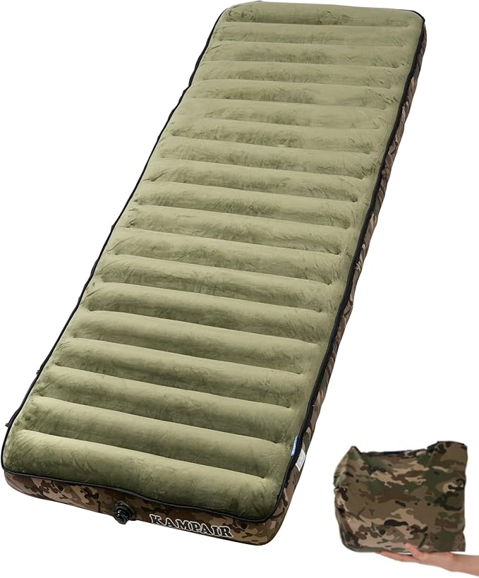 Inflatable Sleeping Pad for Camping, Extra-Thick 4.75" Single Air Mattress with Soft Velvet Top, Machine Washable, Family Lightweight 4-Season Pad for Traveling & Hiking, Green