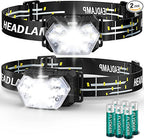 2000 Lumen 9 LED Headlamp 2 Pack, Ultra Bright Head Lamp with 6 Modes, IPX5 Waterproof Head Light, Lightweight Head Flashlight for Running Night-Walking Camping, 6 AAA Batteries Included