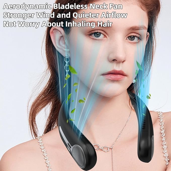Portable Neck Fan,Hands Free Personal Wearable Bladeless Fan,6000mAh USB Rechargeable,360° Cooling,LED Display,4-Speeds,Birthday Gifts for Men Women Dad Mom,Outdoor Indoor Travel Camping (Black)