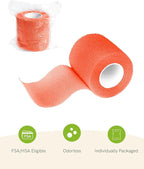 FriCARE Self Adhesive Bandage Wrap, Medical Tape in First Aid Kit, Cohesive Bandages for Wounds Sport Vet, FSA/HSA Eligible, 2 Inches X 5 Yards 6 Rolls, Fluorescent Orange