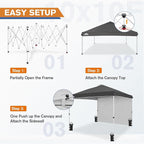 EAGLE PEAK Pop Up Canopy Tent with 1 Sidewall, Easy Setup Event Tent, Outdoor Sun Shade, Wheeled Carry Bag, Stakes and Guy Ropes, Instant Canopy 10x10, Gray
