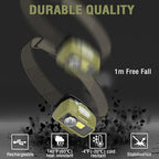 EverBrite Rechargeable Headlamp, LED Bright Motion Sensor Head Lamp Flashlight with 9 Modes, Adjustable Headlight for Adults with White Red Light, Water Resistant, Green, for Hiking, Running, Camping