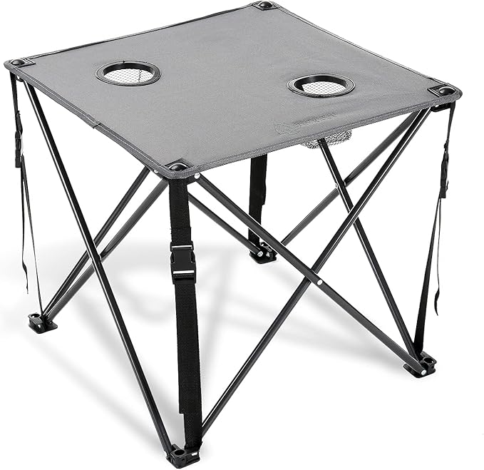 ARROWHEAD OUTDOOR 26” (66cm) Portable Camping Folding Table, 2 Cup Holders, Square, Carrying Case, Steel Frame, High-Grade 600D Canvas