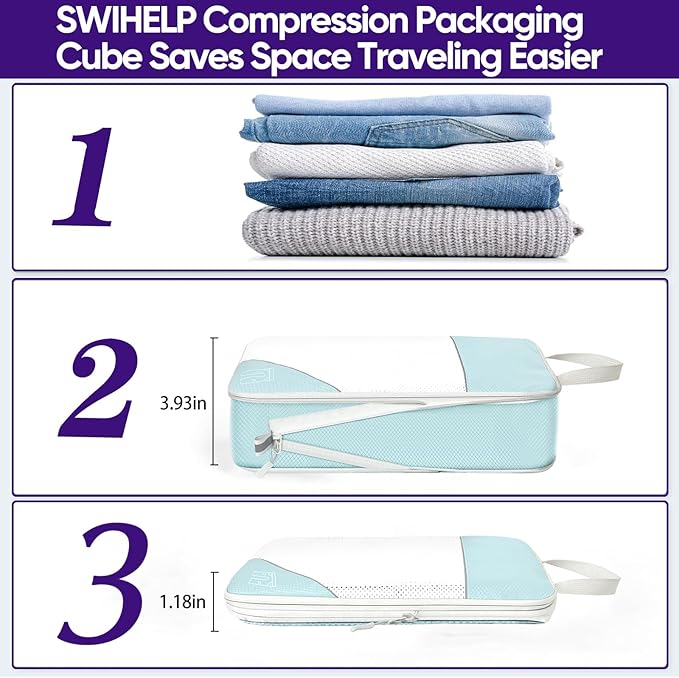 SWIHELP Compression Packing Cubes for Suitcases 6 Set Travel Luggage Organizer Packing For Storage Clothes Shoes