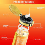 QLUR Water Bottle with Straw, 32oz Motivational Water Bottles with Time Marker to Drink, Tritan BPA Free, 1L Sports Water Bottle with Carry Strap LeakProof for Women Gym Fitness Outdoor (1 Pack)