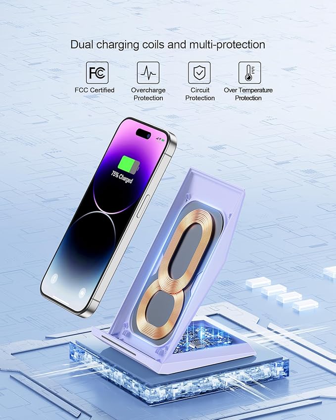 Fast Wireless Charger 2 Pack - NANAMI Qi Certified Wireless Charging Stand for iPhone 17/17 Air/16/15/14/13/12/12 Pro Max, Phone Charger Dock Compatible Samsung Galaxy S25/S24/S23/S22/S21,Pixel 6/5