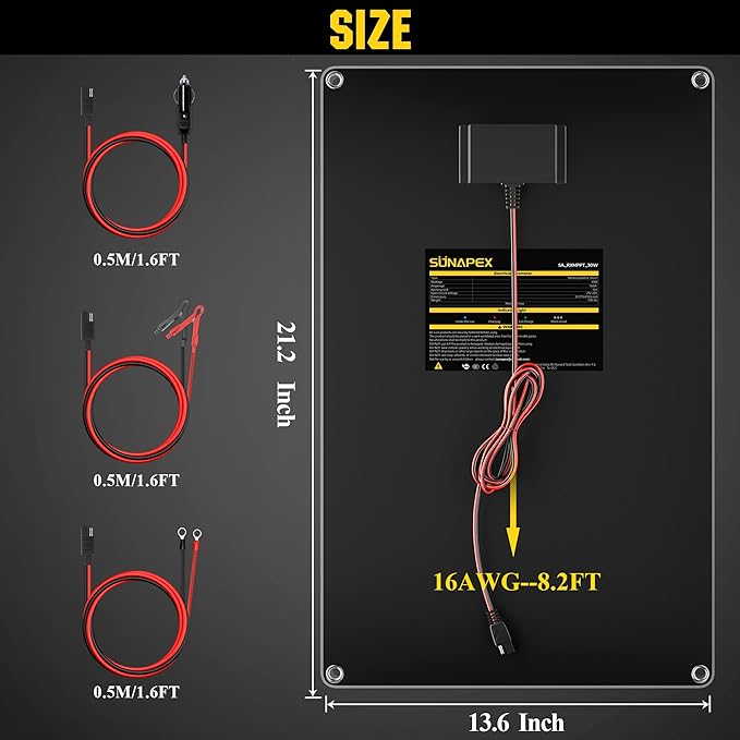 SUNAPEX 30W Flexible Solar Panel with MPPT Charge Controller, Solar Battery Charger Maintainer, 12V Waterproof Solar Trickle Charger for Car, Motorcycle, Boat, Marine, RV, Trailer, Tractor,Truck, etc