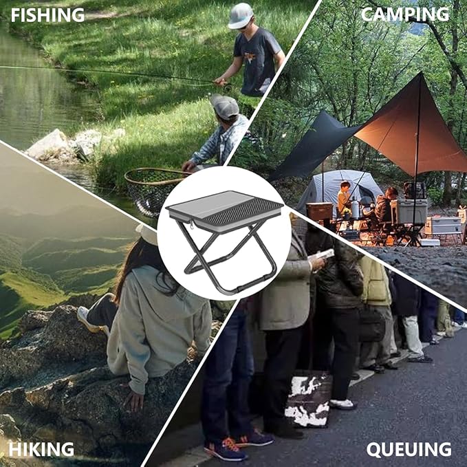 Portable Folding Stool-Handbag Style Stool-Compact Lightweight with Carry Bag, Foldable Chair for Outdoor Fishing, Hiking (Grey, L-Suitable Weights 160 to 220 LBS)