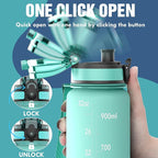 OLDLEY Water Bottle, 32oz Motivational Sports Water Bottle with Time Marker - Times to Drink - Tritan, BPA Free, Wide Mouth Leakproof, Mint Matte (1 Bottle)