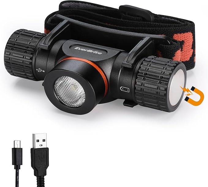 EverBrite Rechargeable Headlamp, 1000 Lumen LED Rechargeable Headlight with 5 Light Modes, Magnetic Base and Adjustable Headstrap,Perfect for Camping, Hiking, Caving, Fishing