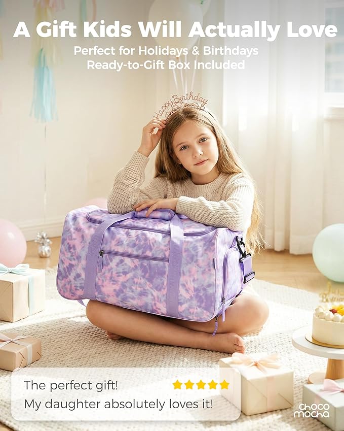 Choco Mocha Girls Suitcase with Wheels, Kids Rolling Duffle Bag Luggage for Travel 22inch, Tie Dye Rainbow