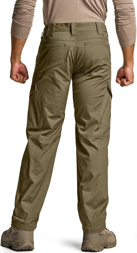 CQR Men's Flex Ripstop Tactical Pants, Water Resistant Stretch Cargo Pants, Lightweight EDC Hiking Work Pants