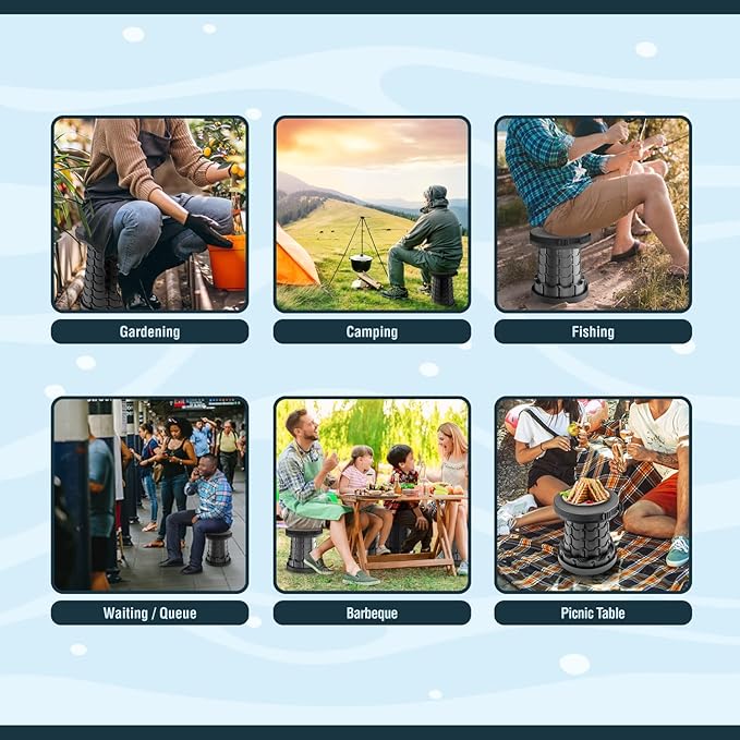 Collapsible Stool 2-Pack - Portable Folding Stool, Height Adjustable, Lightweight & Sturdy, Retractable Telescoping Camping Pop Up Seat Chair or Foldable Travel Footrest - Max 400lbs