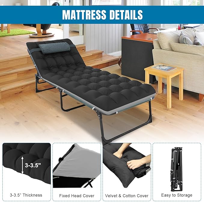BIG RED Camping Sleeping Cot, 5-Position Folding Cot/Lounge Chair with Mattress, Folding Sleep Camp Cots for Adults, Heavy Duty Lounge Chairs for Outside, Beach, Lawn