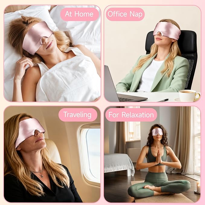 Mulberry Silk Sleep Mask for Men & Women - 100% Light Blocking Blackout Eye Mask for Side Sleepers, Adjustable Fit for All Heads, Soft Zero Pressure Comfort, Unisex Travel Eye Cover(Pink)