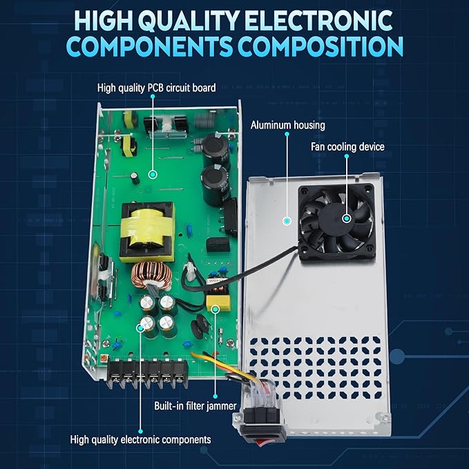 Upgraded 12V DC Power Supply 480W 40A 110v to 12v Converter Switching Power Supply for Led Strip, CCTV, 3D Printer, Motor Pump, Electronic Instruments, Lab Computer, Without Power Cord