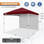 EAGLE PEAK Pop Up Canopy Tent with 1 Sidewall, Easy Setup Event Tent, Outdoor Sun Shade, Wheeled Carry Bag, Stakes and Guy Ropes, Instant Canopy 10x10, Burgundy