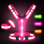 Led Light Up Running Vest Reflective Vest for Runners Night Walking, Rechargeable LED Reflective Running Vest High Visibility with Adjustable Waist/Shoulde, Reflective Armband for Women Men