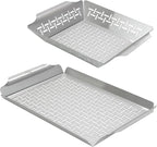 LITTLE GRIDDLE GT-525 Grill Pan and Grill Basket Set, High Sidewalls with Built-in Handles, Stainless Steel & Vented Design - Silver
