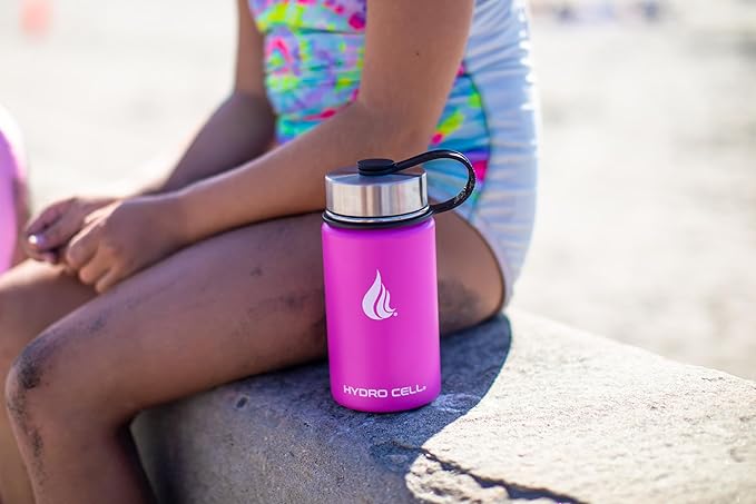 HYDRO CELL Stainless Steel Insulated Water Bottle with Straw - For Cold & Hot Drinks - Metal Vacuum Flask with Screw Cap and Modern Leakproof Sport Thermos for Adults (Fuchsia 14oz)