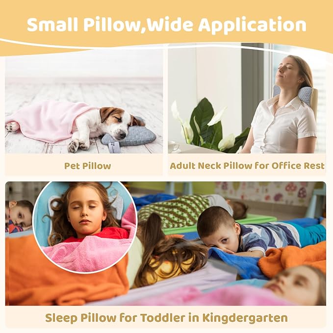 vocheer Small Pillows for Sleeping, 11"x 7" Mini Travel Pillow, Tiny Pillows for Neck, Wrist, Lumbar and Knee, Pets Pillow, Cotton, Machine Washable,Light Grey-1PC