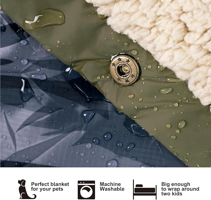 Outdoor Camping Blanket with Sherpa Lining, Extra Warm Thick Camp Blankets and Puffy Ultralight Soft Poncho DWR Camping Quilt for Cold Weather, Adventure, Sleeping, Backpacking 56"x 40"