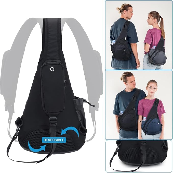 Peicees Sling Bag for Men Women Shoulder Bag Backpack Strap Pockets Chest Bag for Running Hiking Camping Exercise Outdoor