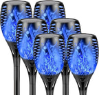 Upgraded Larger Solar Lights Outdoor, 6 Pack Flickering Flame Solar Torch Lights with Super Larger Size for Halloween Decor, Waterproof Solar Powered Outdoor Halloween Light for Yard Pathway (Blue)