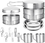 15 Pcs Camping Cookware Set, Stainless Steel Outdoor Camping Cooking Kit with Pot and Pan Cups Plates Forks Knives Spoons Kit for 1-2 Person Camping, Backpacking, Outdoor Cooking and Picnic
