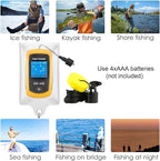 Portable Fish Finder Ice Kayak Fishing Gear Water Depth Finder Handheld Fishfinder with Sonar Transducer and LCD Display