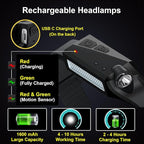 Rechargeable Headlamps 6pcs, 230° Wide Beam Head Lamp LED Rechargeable, Powerful Bright Forehead Adjustable Headlight for Adults with Motion Sensor with 5 Modes, USB C, Waterproof for Camping