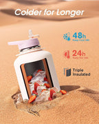 Coolflask Half Gallon Water Bottle Insulated with Straw, 64 oz Large Water Jug with Straw & Spout Lids, Double Wall Stainless Steel Metal Flask, Keep Cold 48h Hot 24h, Apricot Pink