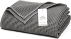 BOLL & BRANCH Waffle Bed Blanket - Full/Queen, Stone - Luxury 100% Organic Cotton - Soft, Lightweight and Breathable - Textured Waffle Weave Design